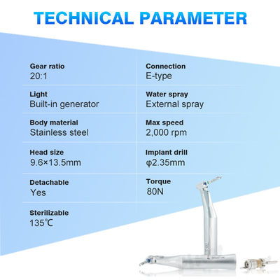 2000rpm implante dental Handpiece 20/1 contra o ângulo construído na luz do diodo emissor de luz do gerador
