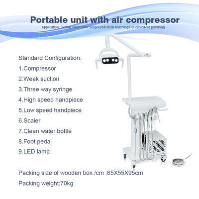 Lâmpada LED de bandeja dentária operar unidade dentária portátil com compressor de ar